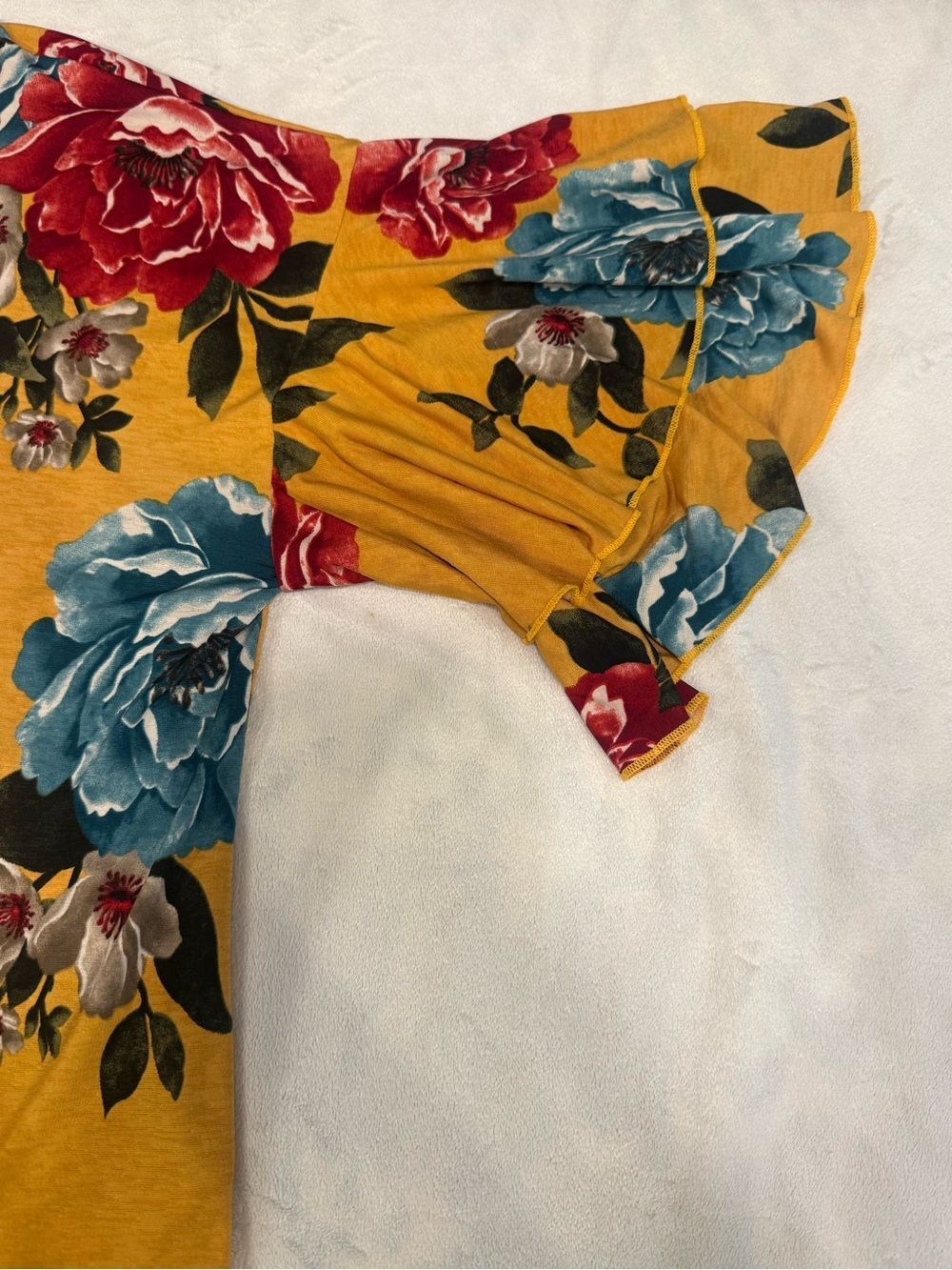 HoneyMe Marigold Yellow Floral Tunic Top Ruffle Layered Bell Sleeve Large XL - Picture 6 of 6